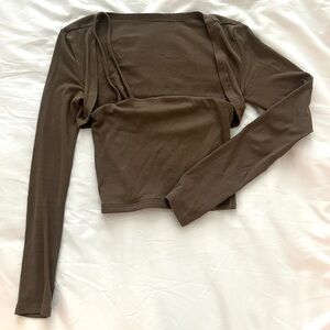 olive green ribbed long sleeve square neck top